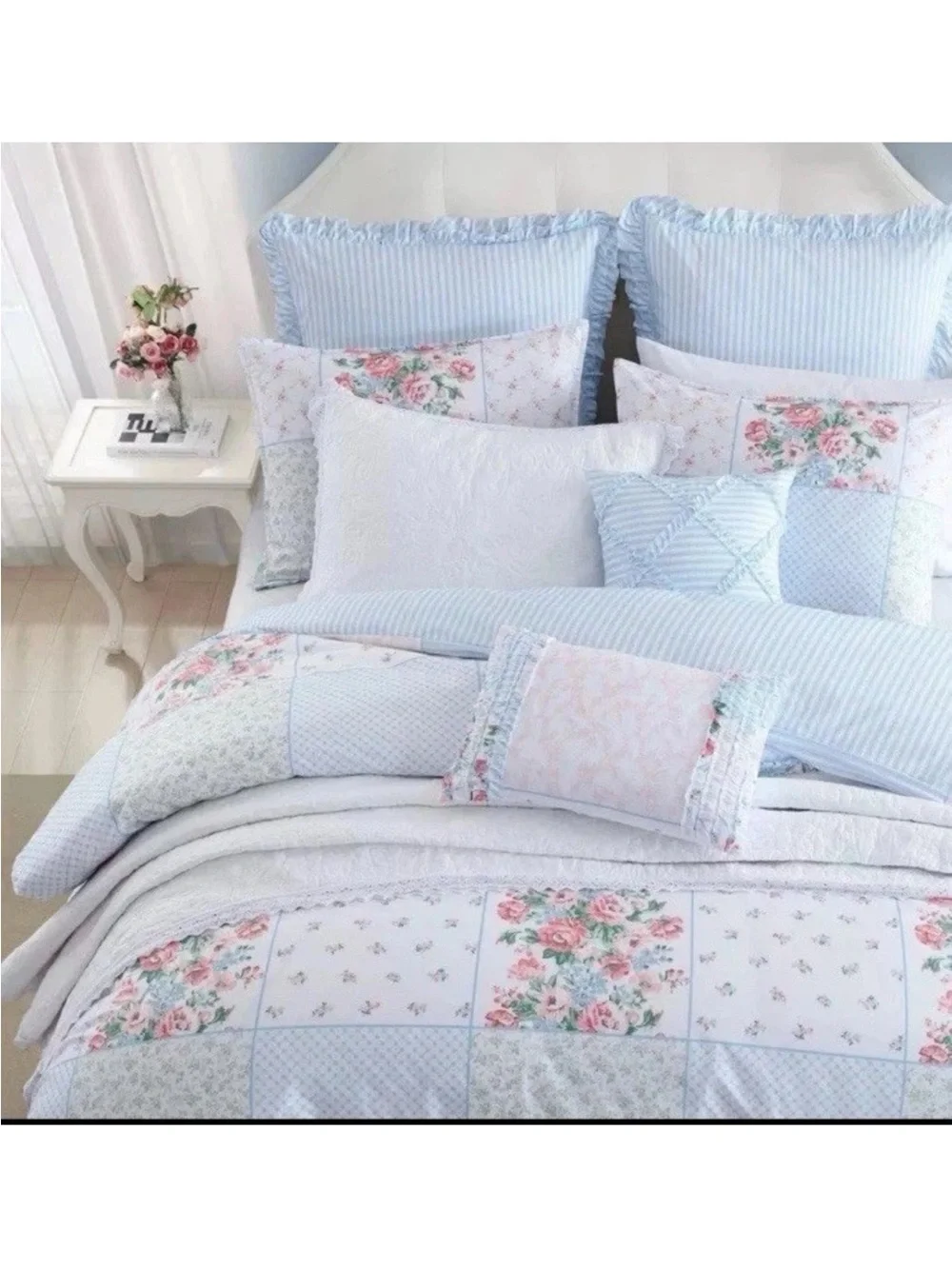 Laura Ashley Hope Patchwork Twin 5pc Pink Floral Reversible Comforter Set